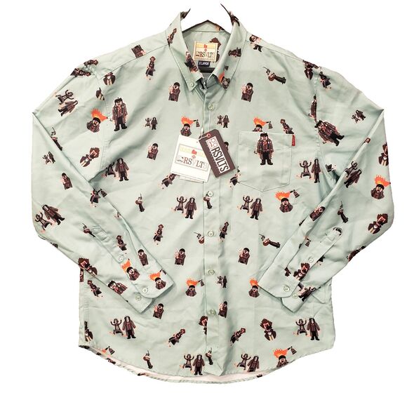 RSVLTS Other - New! RSVLTS Home Alone Wet Bandit Oxford Mens XL All Over Print Light Blue Xmas